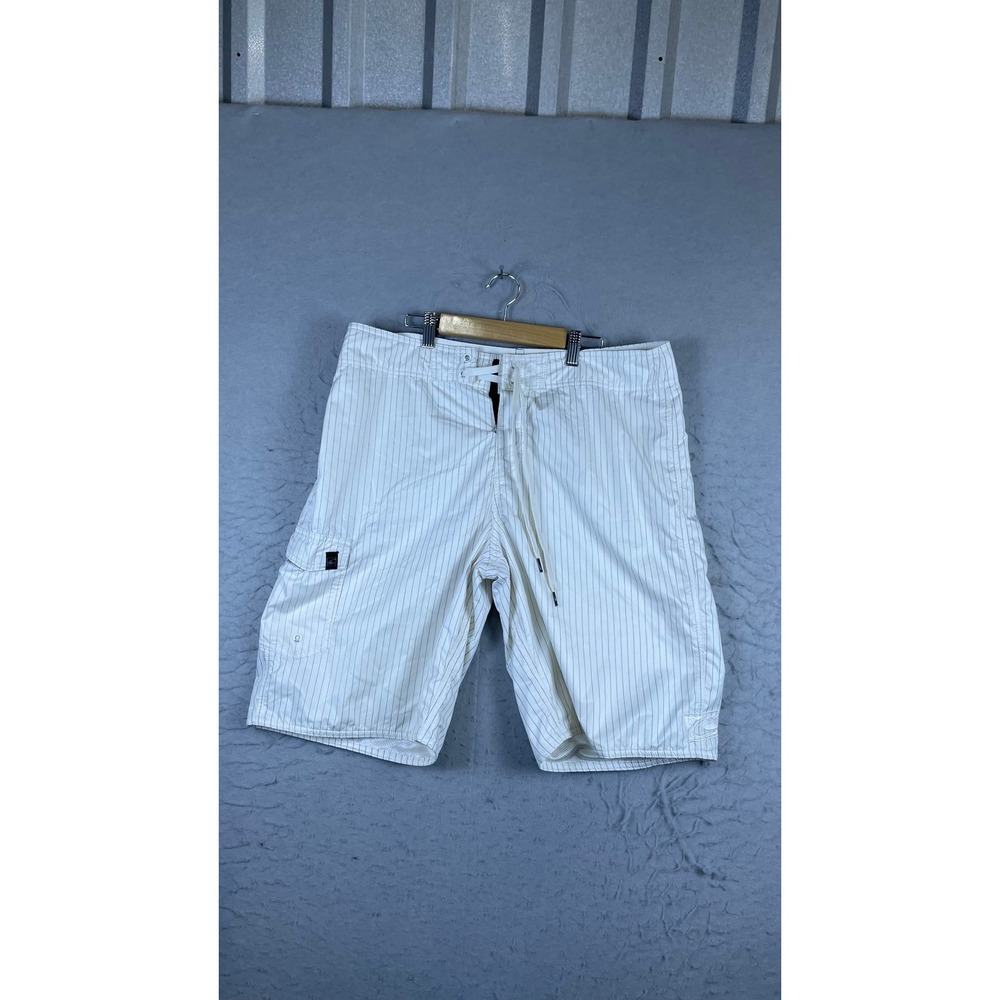 O'Neill Board Shorts Mens 37 White Good Pinstripe Cargo Surf Swim Trunks
